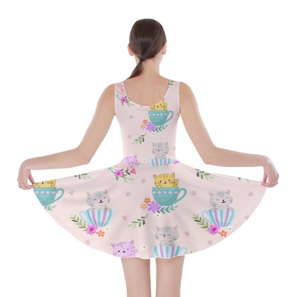 CowCow Skater Dress, Pink w Kittens in Teacups, 5X - Picture 3 of 3